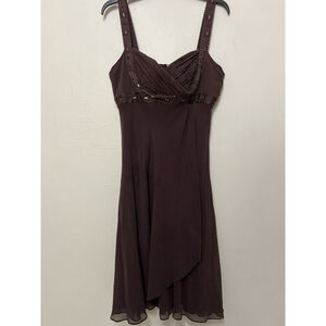 Y2k Size 14 Babydoll Brown Chiffon 100% Silk Beaded Midi Dress Forest Fairy